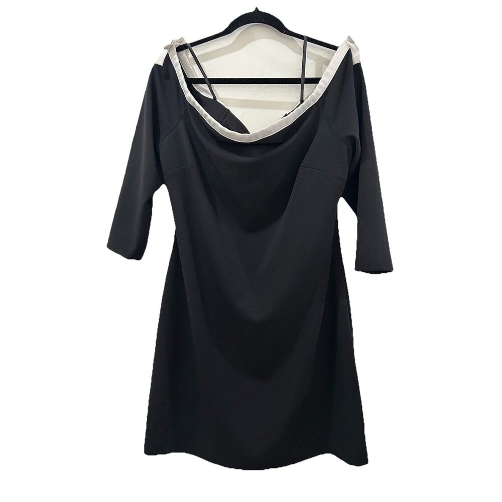 Karl Lagerfeld Womens Sz 14 Dress Black Off The Shoulder 3/4 Sleeves Back Zip